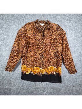 Gantos Women's Vintage Long Sleeve Button Down Shirt Animal and floral Print Siz